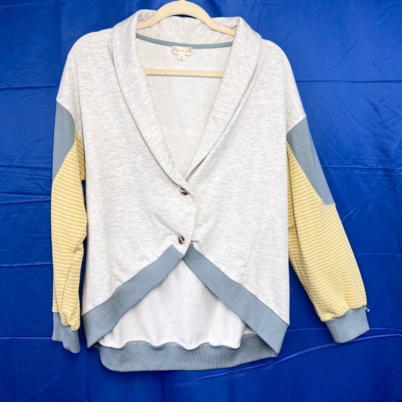 |•HEM & THREAD•| Button Front Colorblock Cardigan Sweatshirt Size Small - Picture 1 of 8